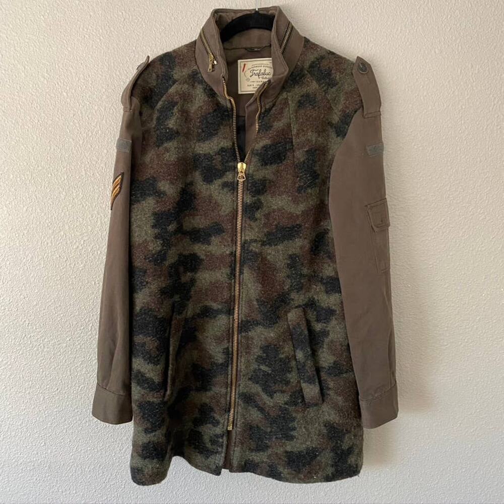 Zara Trafaluc Camouflage Military Outerwear Mixed Media Jacket Womens Small